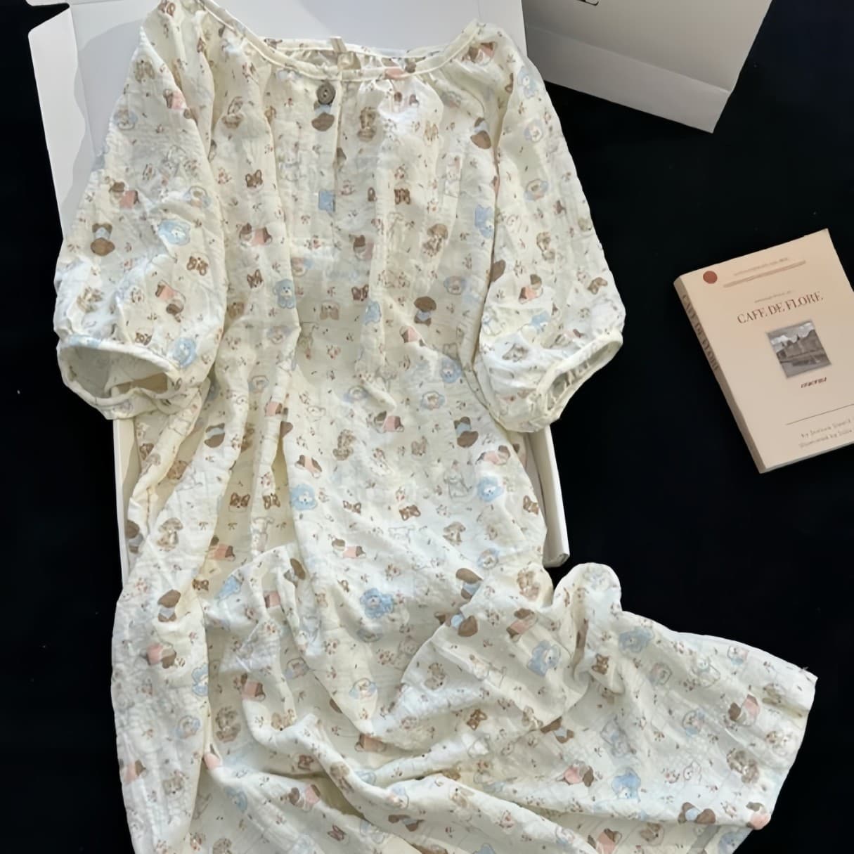 New style nightgown for women, perpetual check short-sleeved summer pajamas for women, cartoon can be worn outside, home clothes, cardigan nightgown