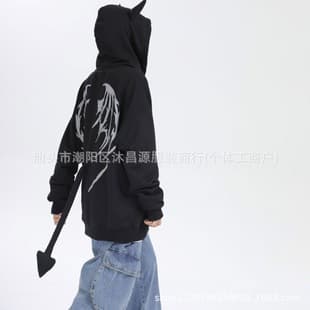 Ins Lazy Style Niche Jacket American Retro Devil Horns Tail Women Autumn/Winter Fleece National Trend Loose Hoodie