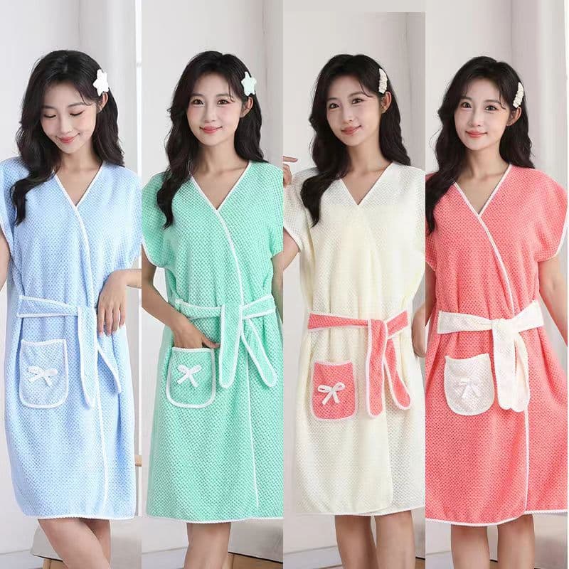 Pineapple Grid Bathrobe Coral Fleece Soft Absorbent Towel Wrap Wearable Bathrobe Breathable Adult Bath Towel