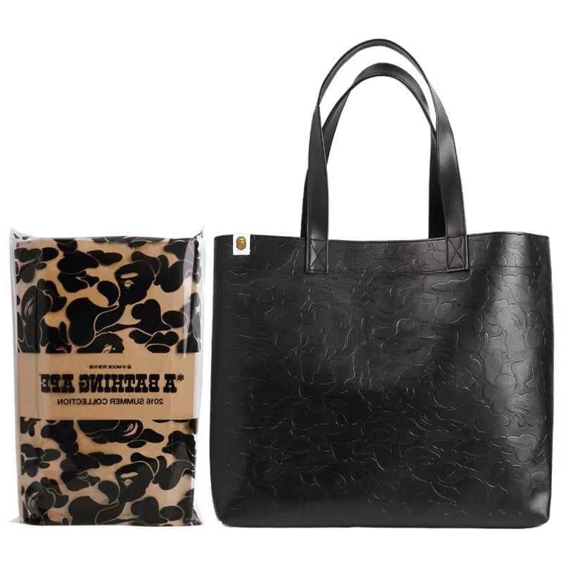 In stock Japanese magazine appendix bag trendy brand black PU large capacity tote bag shoulder handbag available for both men and women in stock