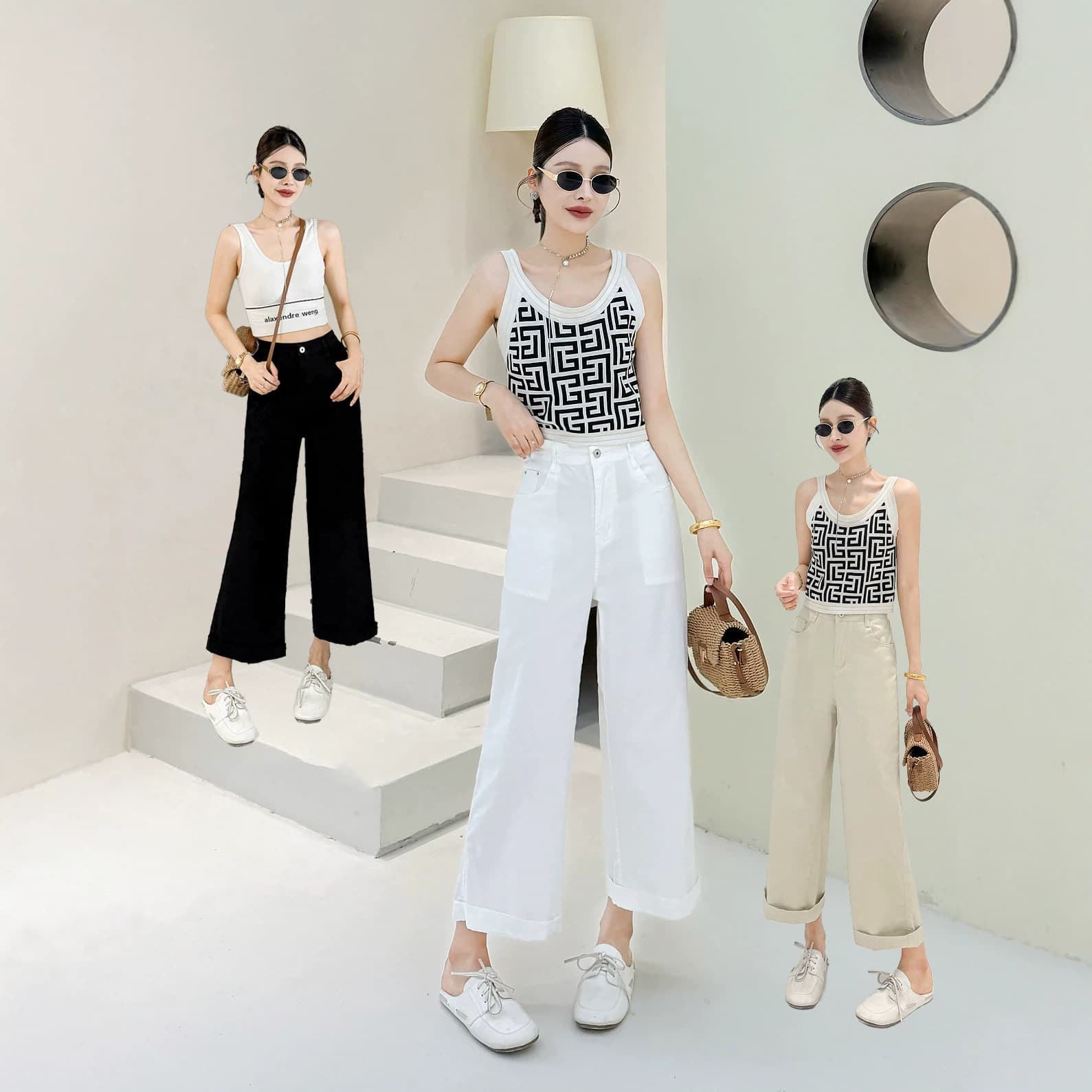 2026 Summer Casual Daily Versatile Solid Color Straight Leg Pants Plus Size Women 300 Jin Fat MM Plus Size Women's Pants