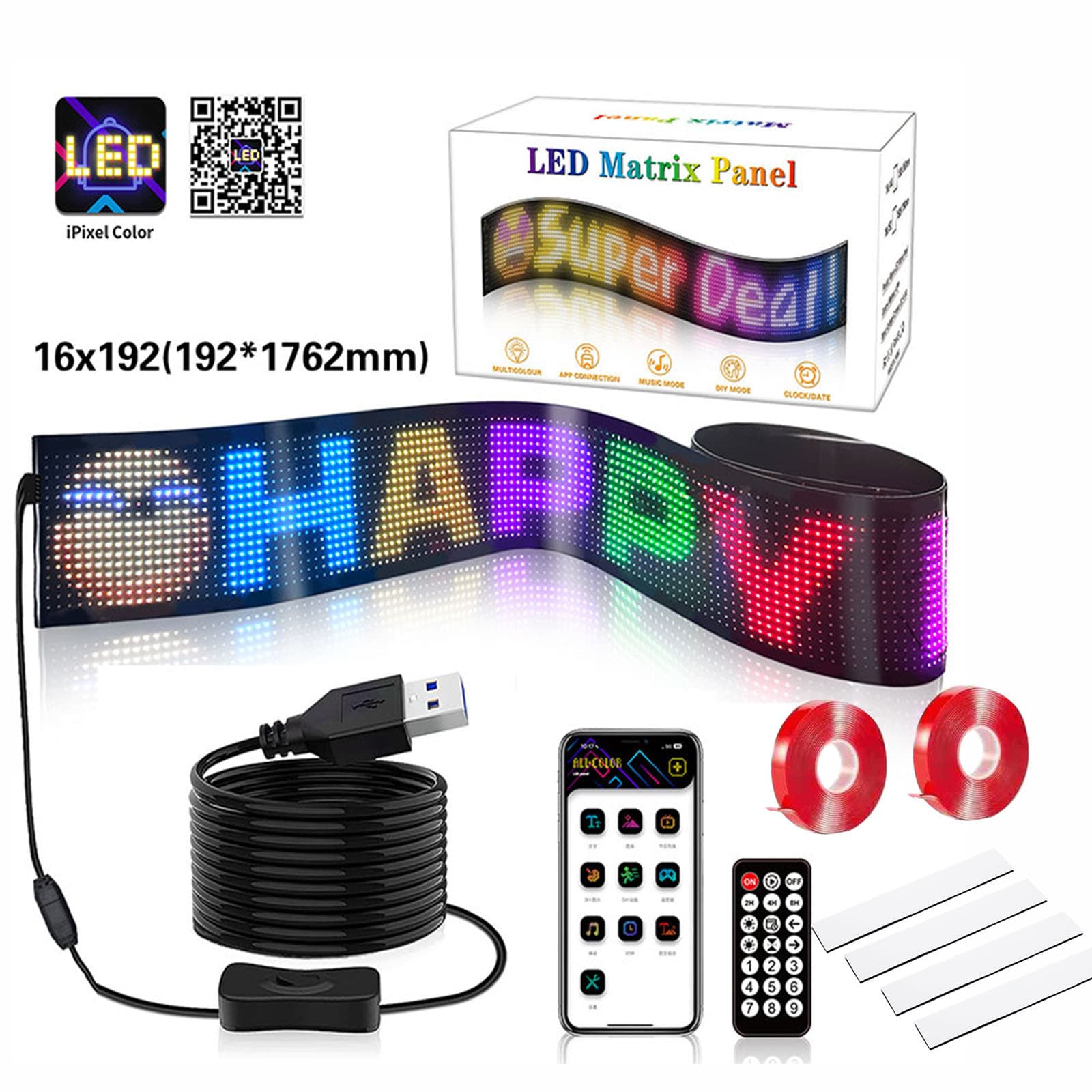 LED Car Flexible Screen USB Vehicle Soft Advertising Display APP Bluetooth Window Glass Demon Eye Screen