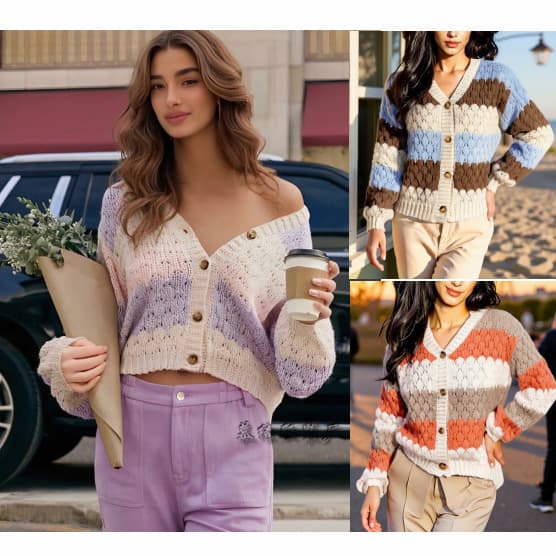 2025 European and American sweaters cross-border autumn and winter V-neck long-sleeved loose V-neck knitted cardigan women's cross-border Russian sweater