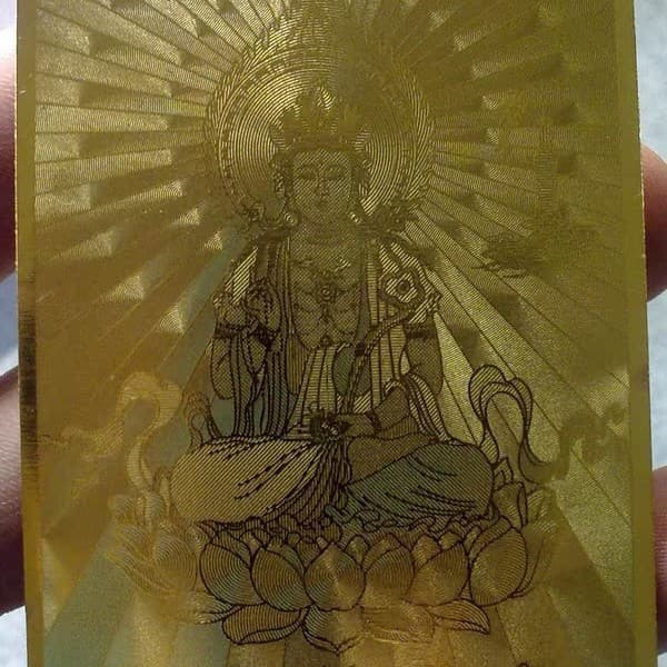 Manufacturer's special wholesale of twelve zodiac gold cards with Guanyin Bodhisattva.