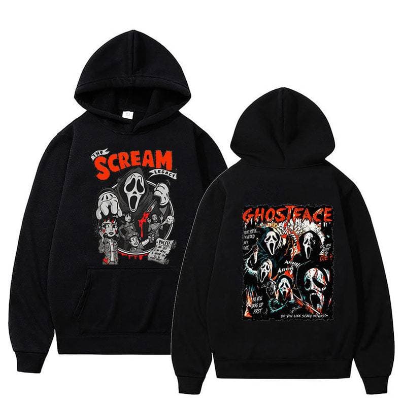 Autumn Winter New Halloween Christmas Night Scream Mask Print Hooded Cardigan Sweatshirt Pullover Hoodie