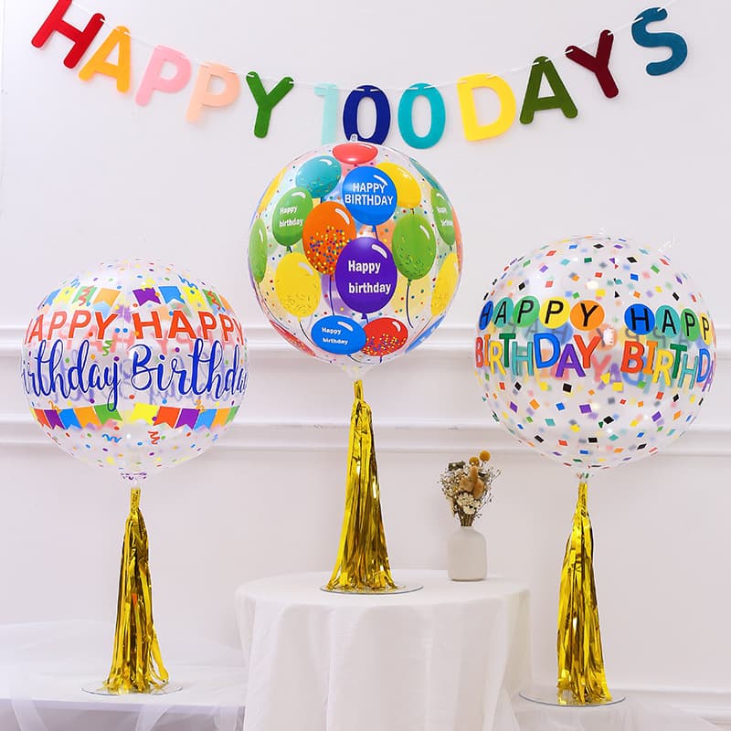 Ins print happy birthday round 4D balloon floating birthday party decoration dessert table setup