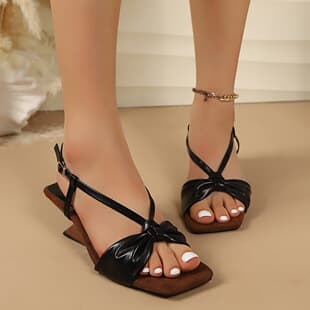 2026 Summer New Wedge High Heel Sandals Women Fashionable Butterfly Knot Square Toe Wedge High Heel Sandals