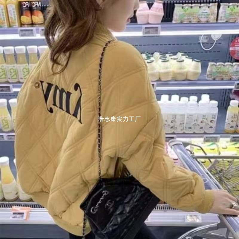 Embroidered Quilted Baseball Jacket for Women, 2025 Autumn/Winter New Loose Versatile Youthful Cotton Coat, Plus Size Down Cotton Jacket