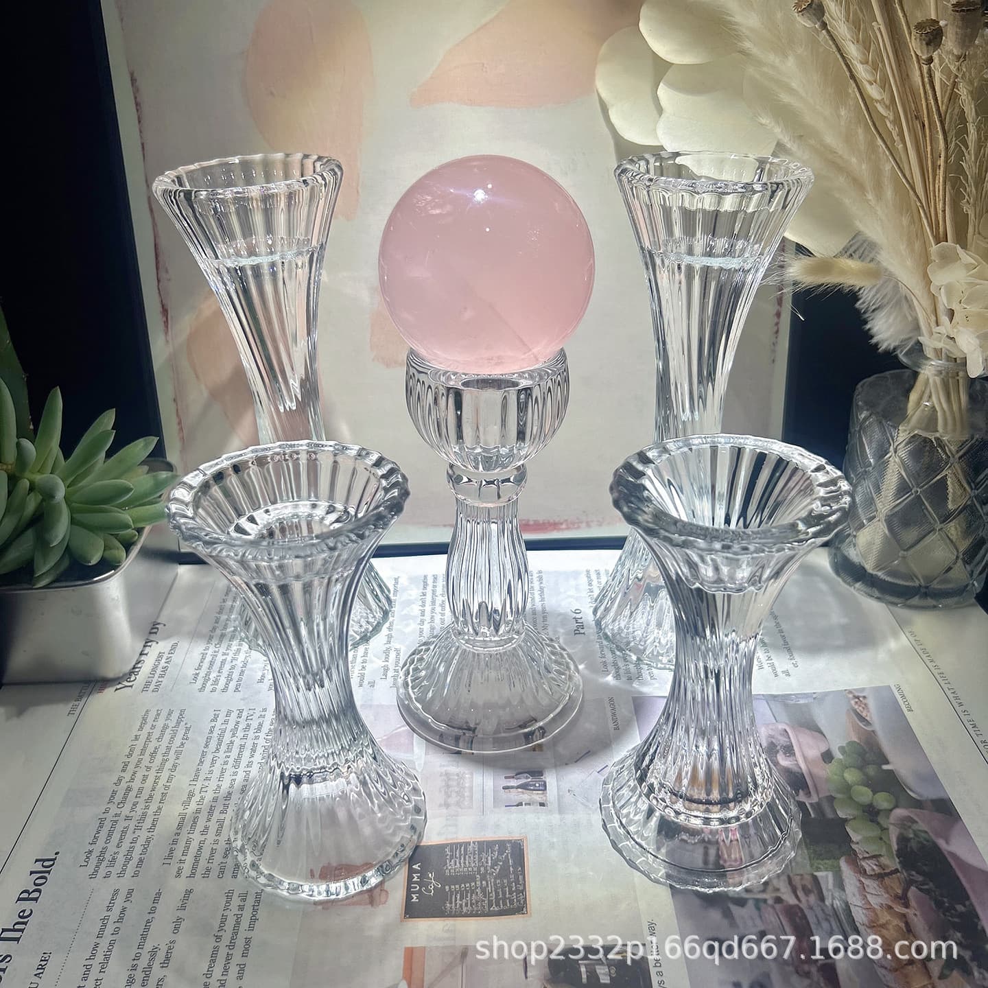 Cross-border European and American Style Transparent Crystal Slim Waist Glass Candle Holder Decoration Romantic Wedding Home Showroom Ornament
