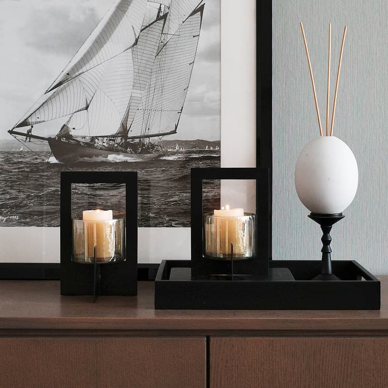 Indian Craft Modern Minimalist Black Iron Glossy Candle Holder Showroom Living Room Dining Room Candle Cup Decorative Ornament