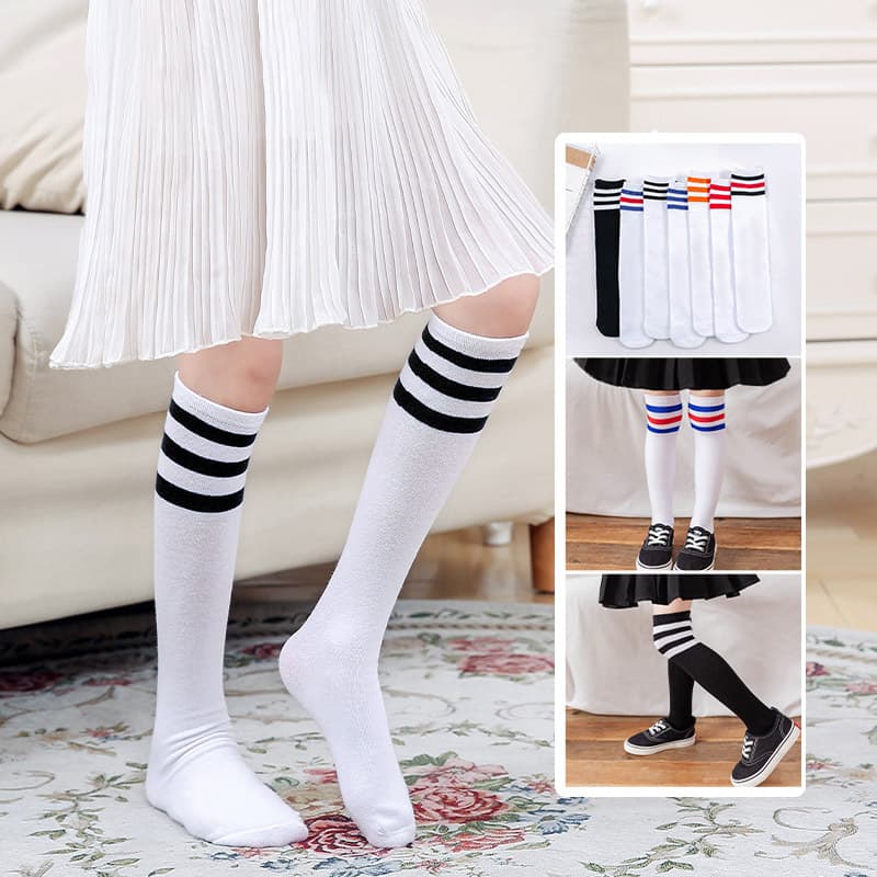 Girls Long Tube Socks Pure Cotton Thin over Knee High Tube Socks Breathable Sweat Absorbent Sports Socks for Students And Children