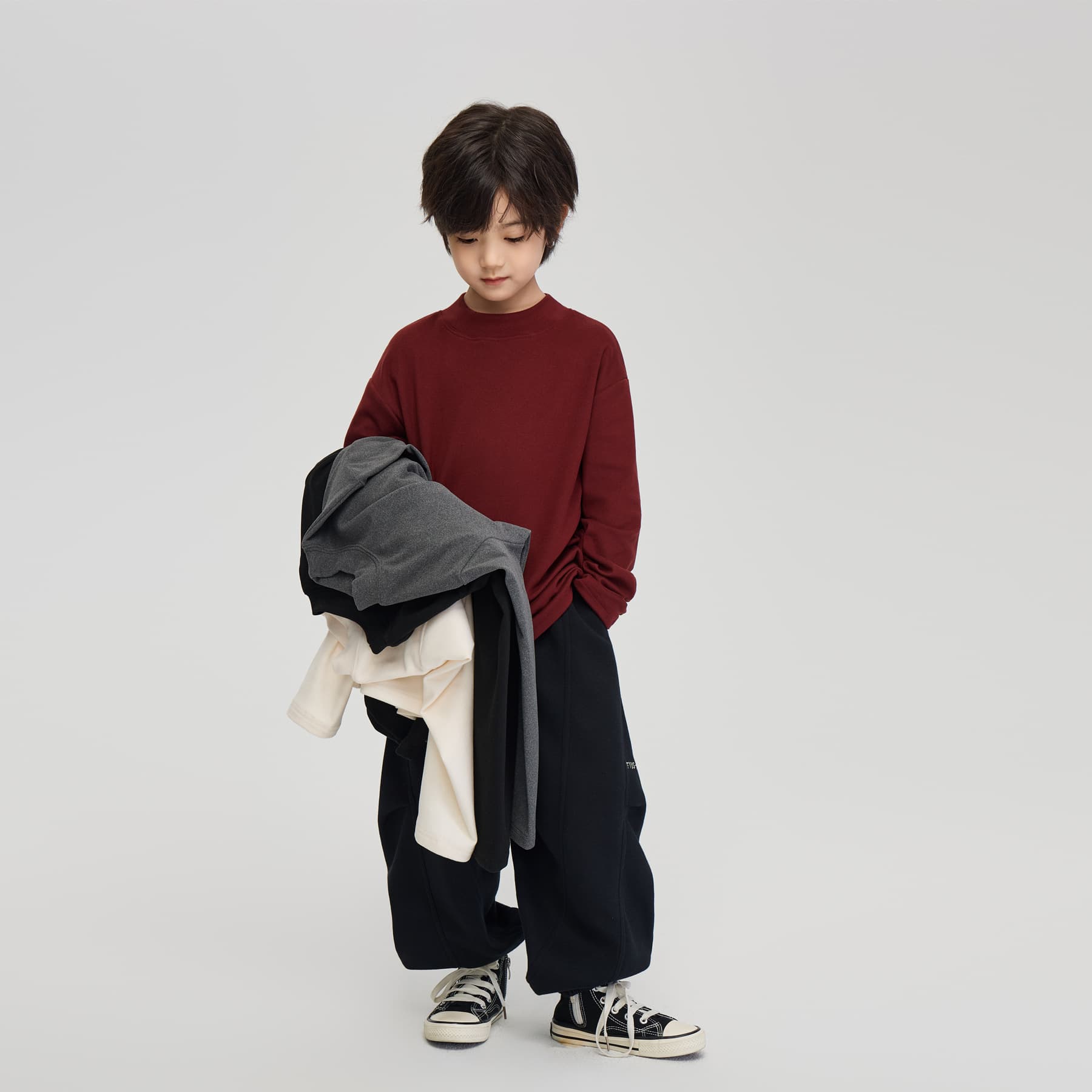2025 Autumn/Winter New Children's Basic Versatile Long-Sleeve T-shirt, Boys' Soft Warm Semi-High Neck Base Layer