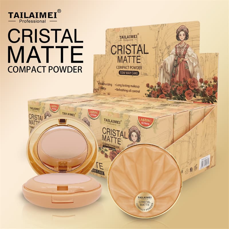 Talimei Matte Makeup Powder, Non-Oily, Long-Lasting, Portable, Full Coverage for Facial Skin, Double-Layer Compact Powder