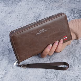 2026 New Men's Long Wallet Multi-Card Slot Large Capacity Zipper Phone Case Vintage Business Leather Clutch Bag