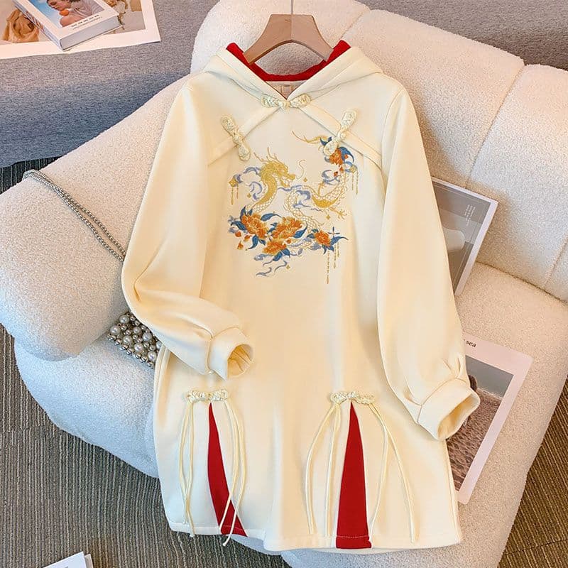 【Cotton】Original New Song Dynasty Style Hanfu Autumn Winter Han Elements Embroidered Patchwork Fleece Thickened Hoodie National Style