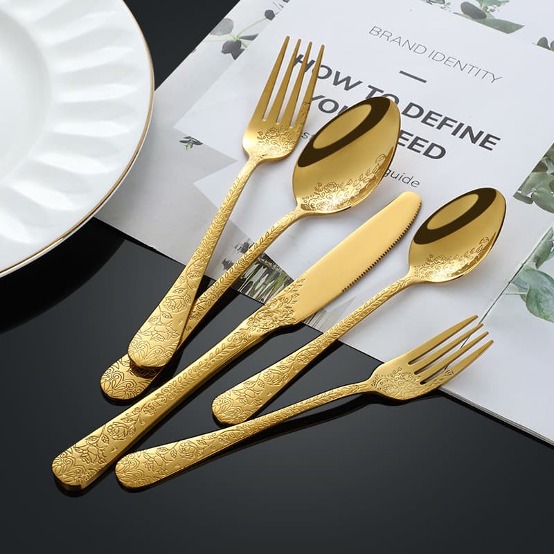 Chinese Style 1010 Stainless Steel Western Tableware Set Gold Western Knife Fork Steak Knife Fork Dessert Spoon Fork Cross-border