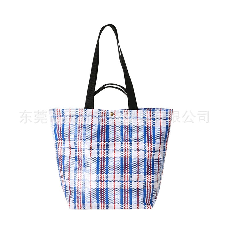 New Blue and White Woven Material Handbag Shopping Bag, Stylish PE Woven Tote, Multifunctional Shoulder Bag