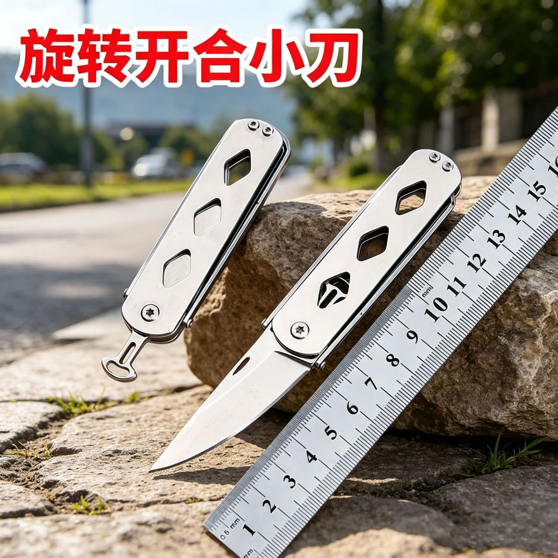 Portable Rotating Folding Outdoor Mini Stainless Steel Knife Peeling Self-Defense Unboxing Knife Camping