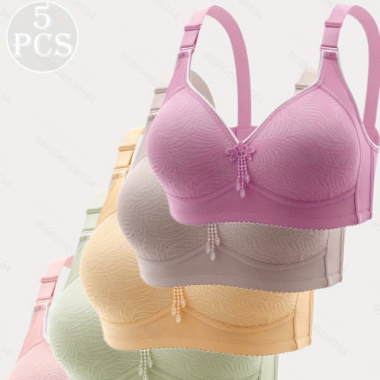 2025 New Sexy Lace Floral Bra, Wire-Free, Four-Row, Three-Hook, Sponge Cup, Plus Size Underwear for Mothers and Women