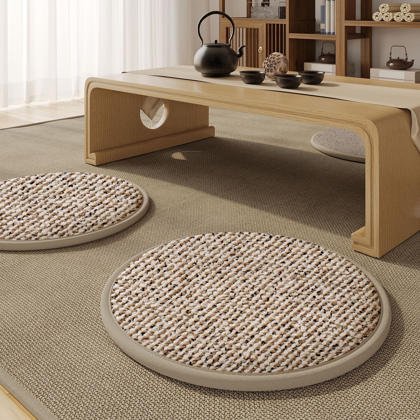 Japanese Round Cushion Mat for Living Room, Tea Room, Meditation, Zen Floor Mat, Simple Premium Style, All-Season Use