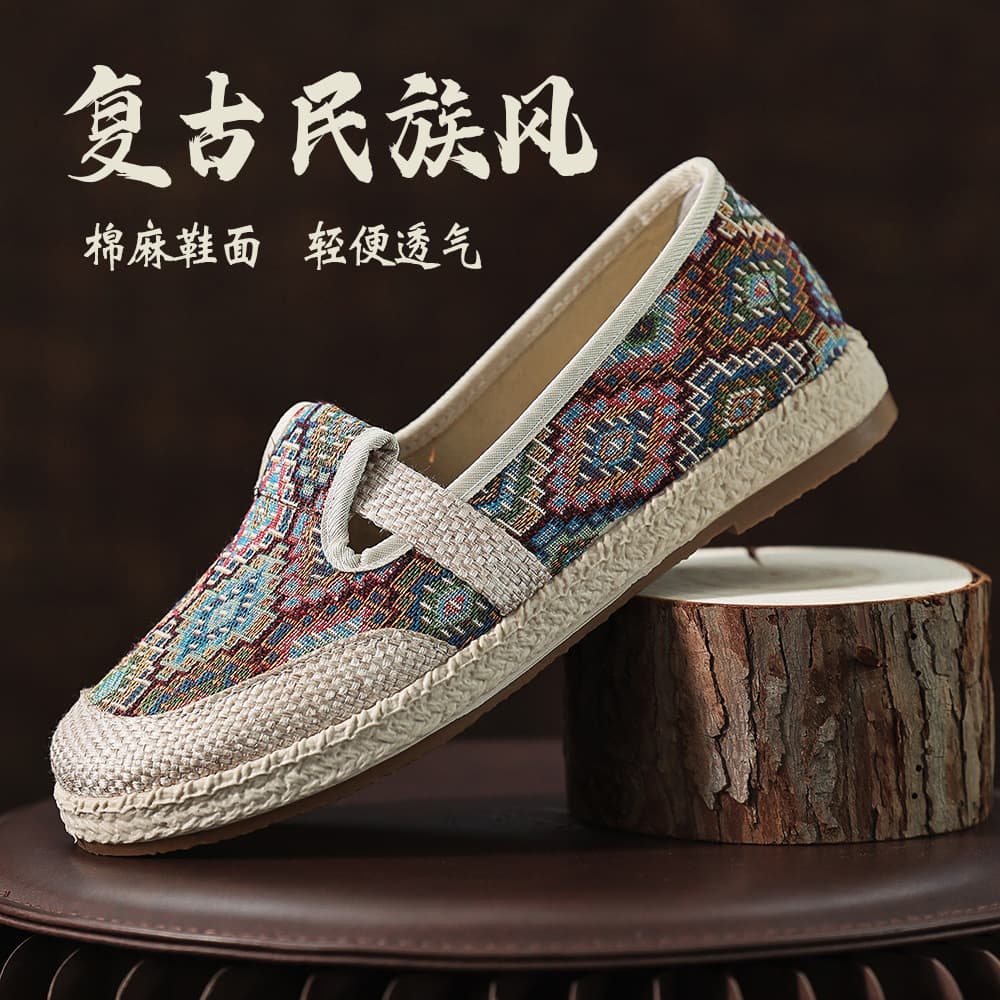 Fisherman Shoes Women Trendy New Ethnic Style Old Beijing Cloth Shoes Breathable Mother Shoes Casual Women's Soft Sole Embroidered Shoes