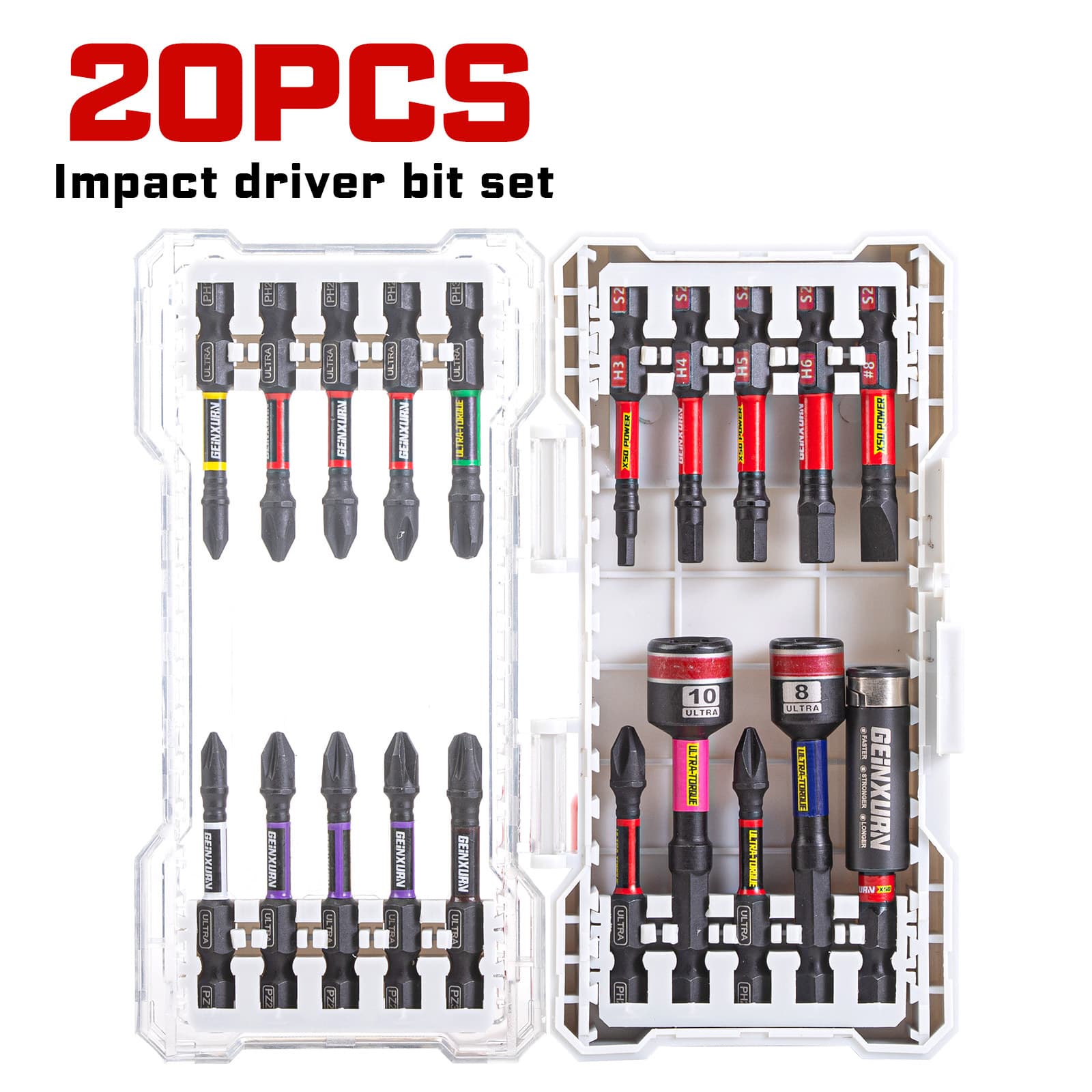 Geinxurn 20/25/30-Piece Screwdriver Set with Injection Molded Case, Ultra Series Easy Identification