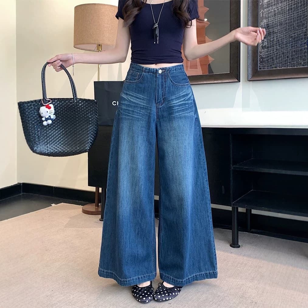 Real Shot American Vintage Wide Leg Jeans Women's Summer New High Waist Loose Slimming Casual Straight Leg Floor-Length Pants