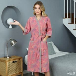 Cross-Border Chinese Style Double-Layer Jacquard Gauze Bathrobe Plus Size for Europe, America, Central Asia, Russia Factory Pajamas Bathrobe