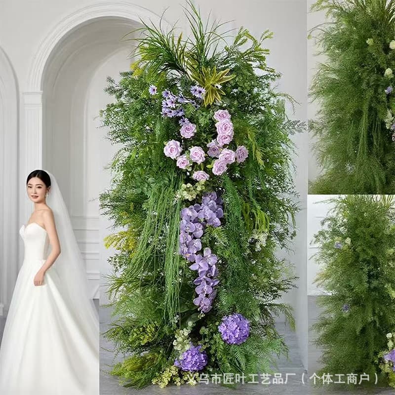 Forest-Style Green Artificial Flowers for Weddings, Monet-Style Green Plants, Natural-Style Floor Arrangements with Fake Flowers and Leaves, Bamboo Peaks