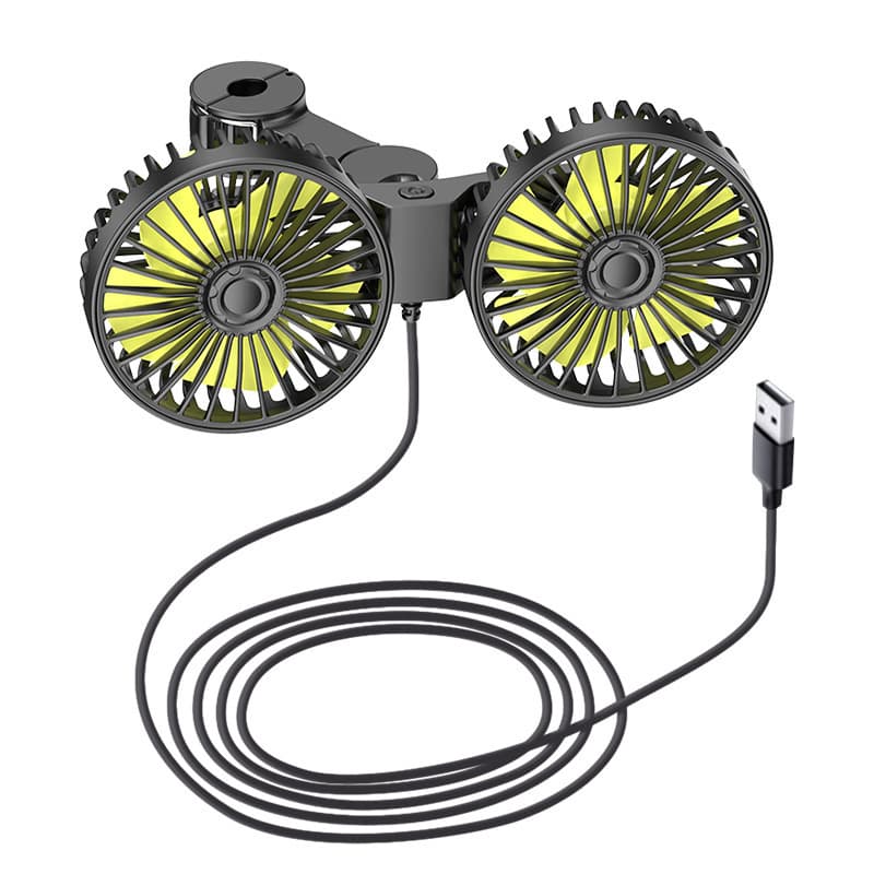 Car Fan Rear Seat USB Dual-Head Mini Fan 12V 24V for Car Seats and Trucks, High Airflow