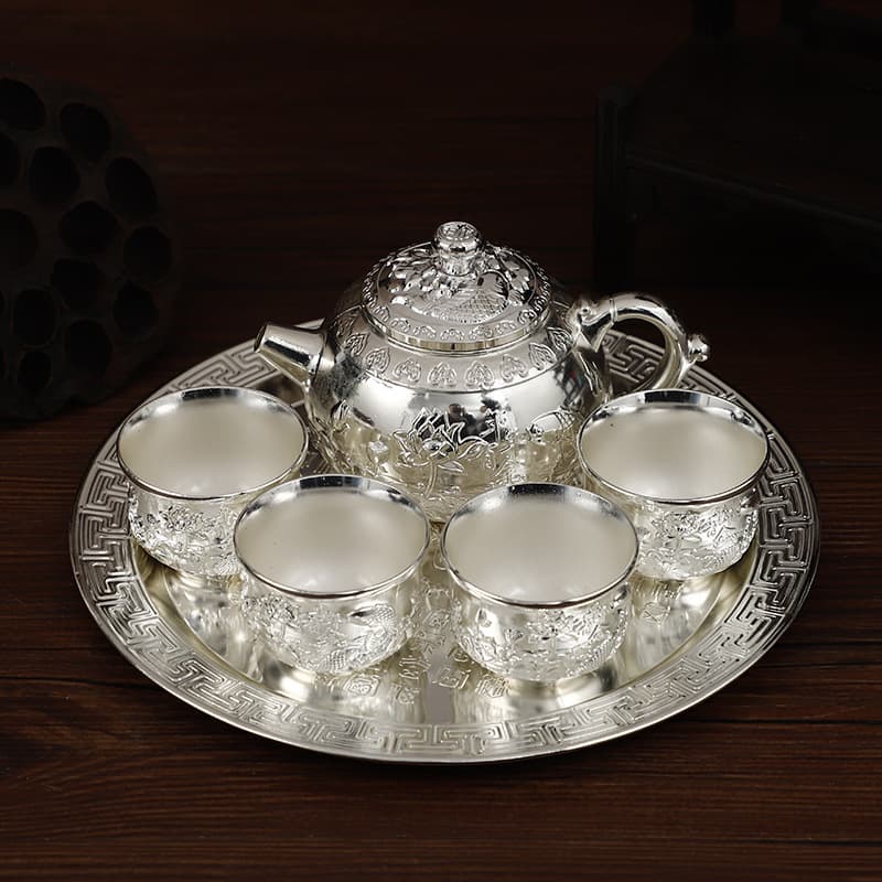 Year After Year Surplus Tea Set Guest Cup Silver Ceramic Tea Cup Tea Bowl with Silver Inlay Gift Factory Direct