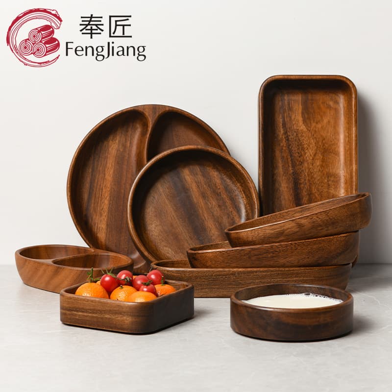 Walnut Wood Fruit Bowl Solid Wood Round Salad Bowl Plate Dish Home Use Children's Fruit Plate Wholesale Wooden Tray