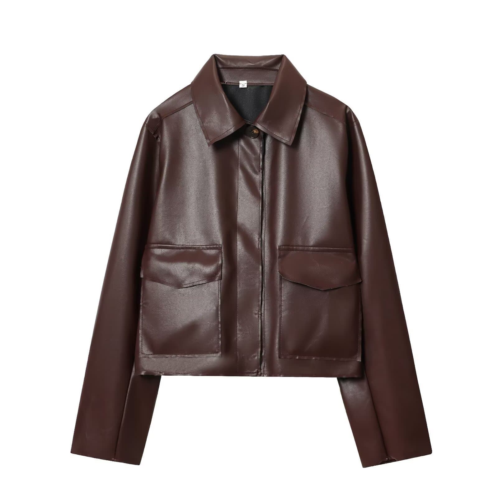 European and American Autumn New Women's Fashion Lapel PU Leather Jacket American Retro Motorcycle Jacket Coat