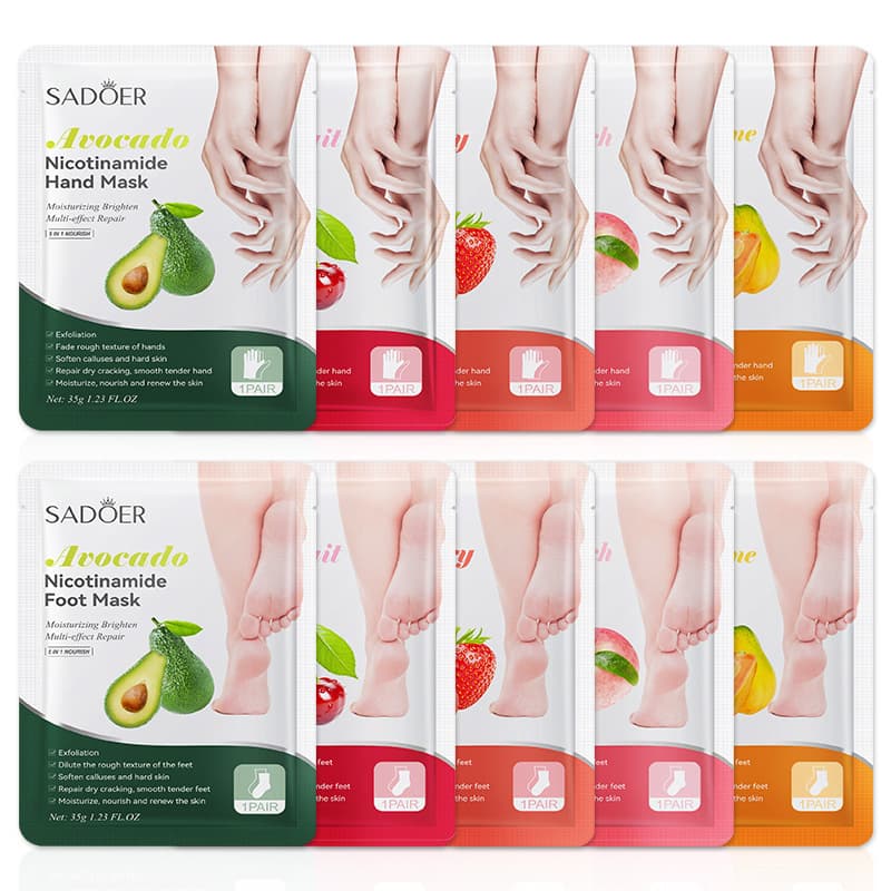 Full English fruit hand and foot masks SADOER avocado strawberry hydration and moisturizing for cross-border trade live streaming hand care.