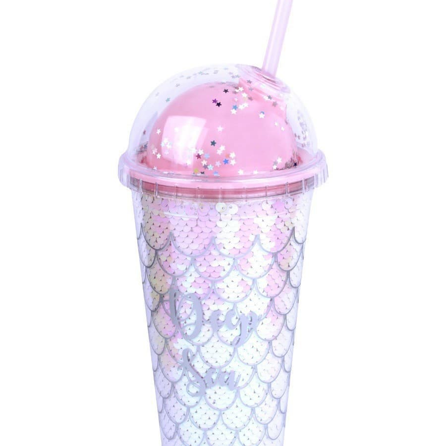 Large Capacity 12/16/22oz Creative Spherical Lid Double Wall Plastic Straw Cup with Color Logo Insert Paper
