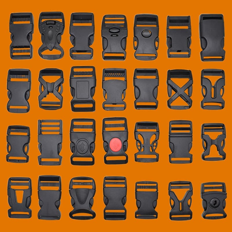 In stock supply: luggage accessories plastic side-release buckles, adjustable buckles, plastic backpack clips, complete specifications, diverse styles