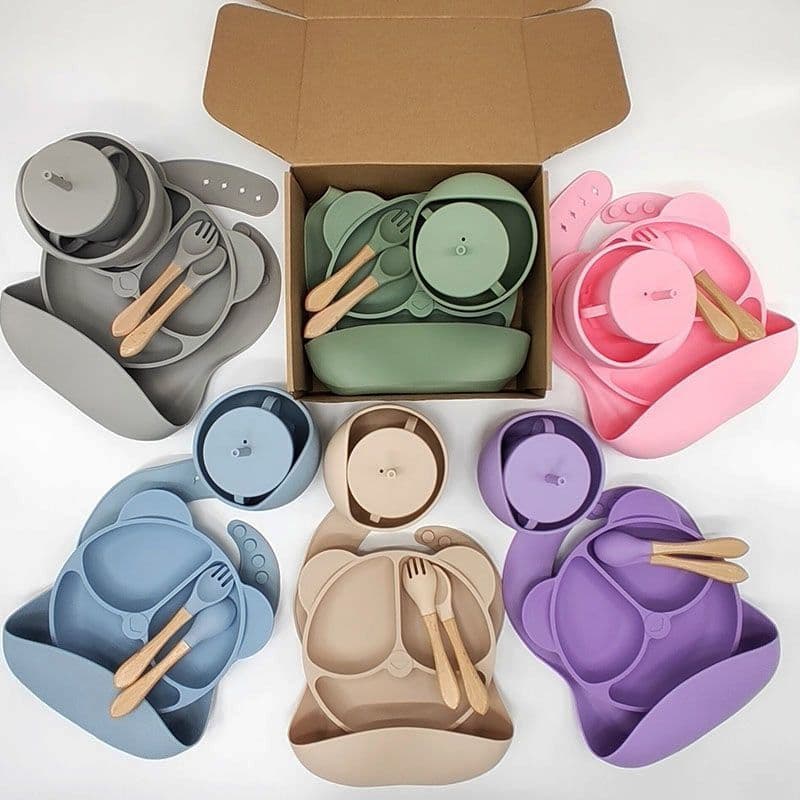 6-piece set of silicone baby products, baby tableware set, children's products, baby food bowl, mother and baby supplies supply