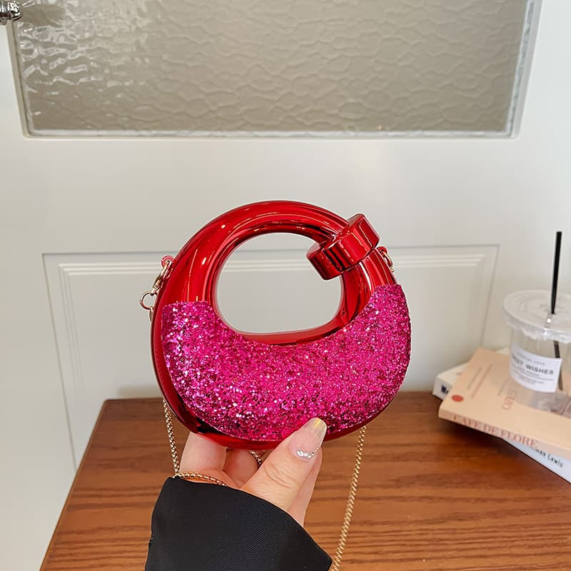 Crossbody Chain Evening Bag for Women Solid Color Crossbody Bag Shiny Rhinestone Shoulder Crossbody Bag New Fashion Handbag