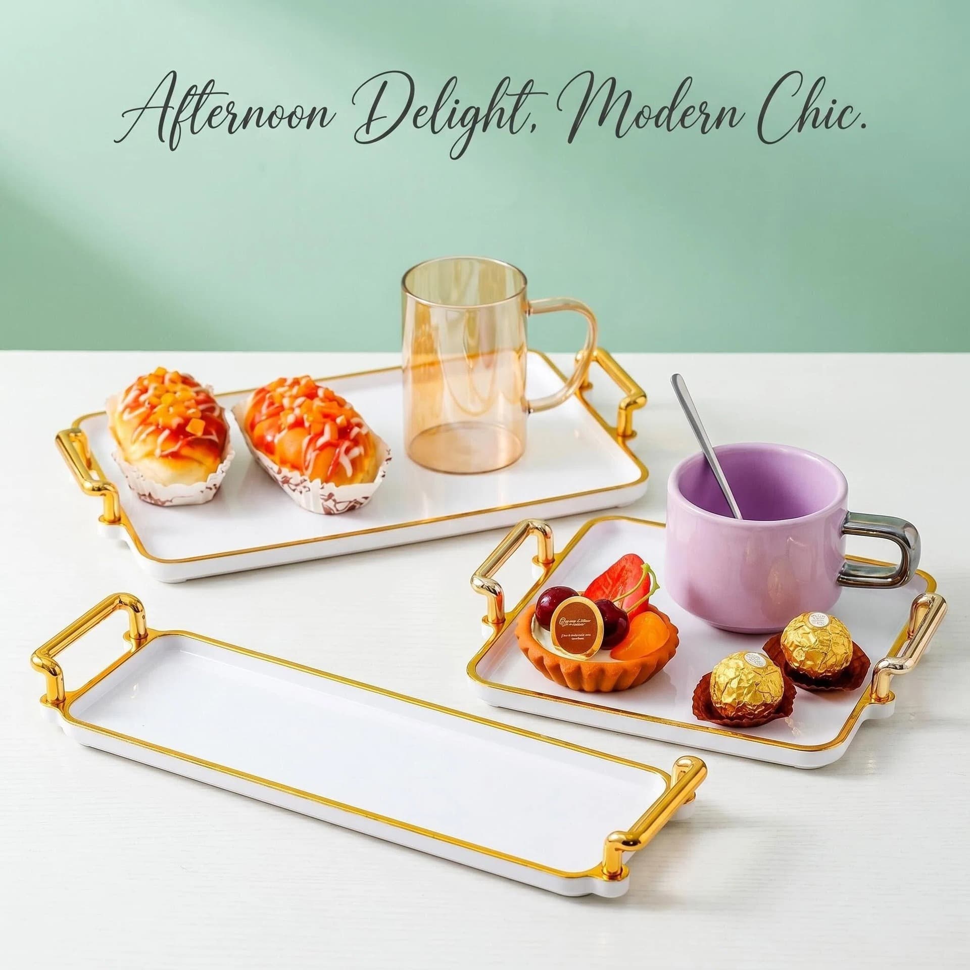High-end Rectangular Luxury Serving Tray for Home Living Room Coffee Table, Cup and Wine Glass Organizer, Exquisite Storage Display