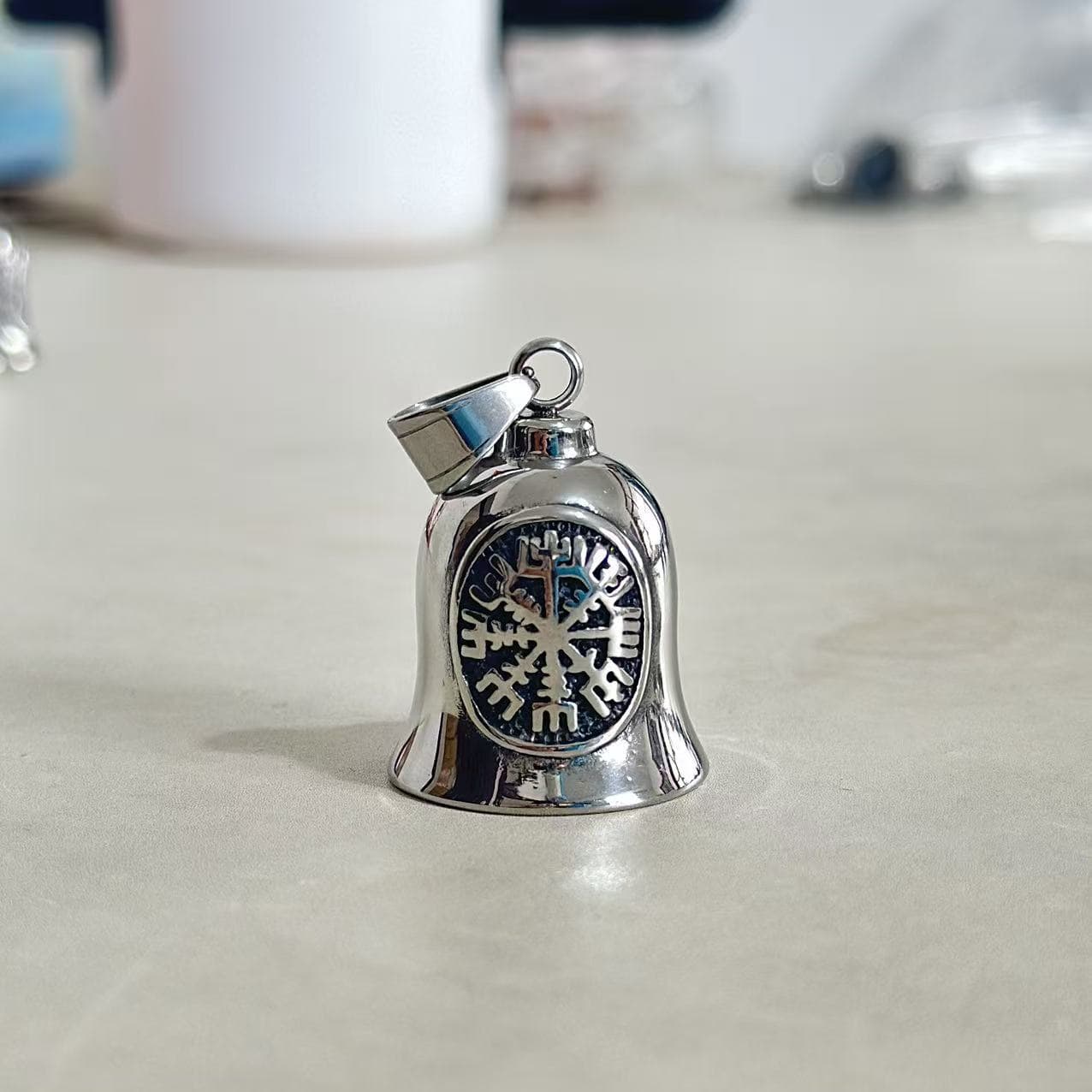 Devil's Eye Triangle Locomotive Hanging Bell Retro Masonic Bell Alloy Pendant Men's Keychain Necklace