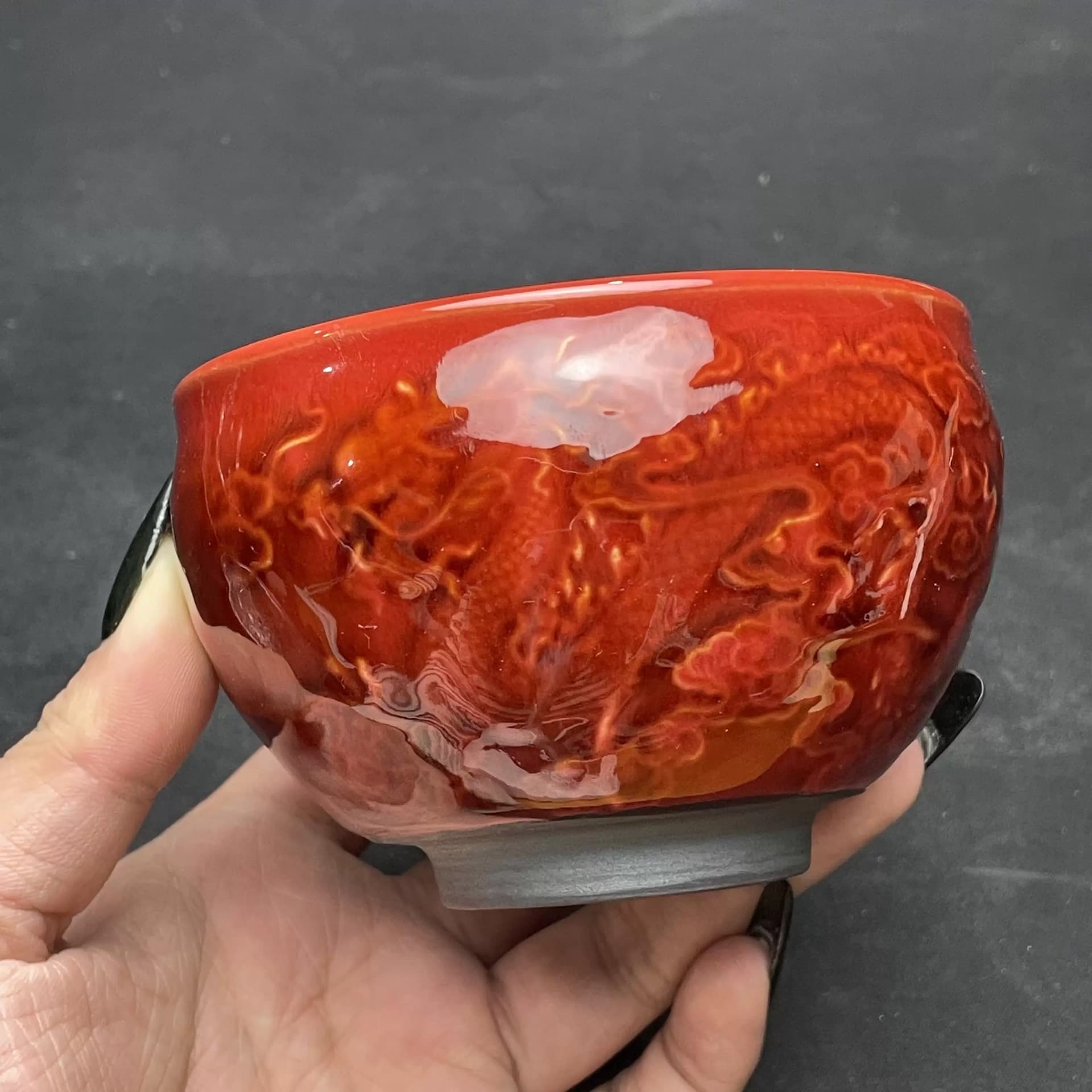 Bull's Blood Red Dragon and Phoenix Auspicious General Cup, Master Cup, Handmade Black Glaze Cup, Tea Tasting Cup, Gift Kiln Transformation Tea Set