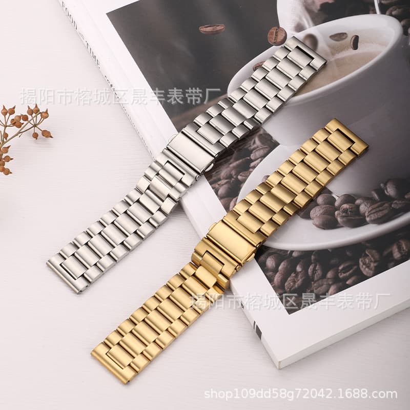 Suitable for Huawei Watch 5 GT6 Universal Watch Strap Apple S11 Three-Bead Solid Stainless Steel Strap
