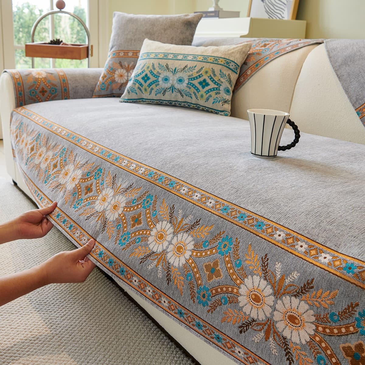 Sofa cushion for all seasons, non-slip, light luxury, bohemian high-end, non-slip cushion, sofa cover, cloth towel
