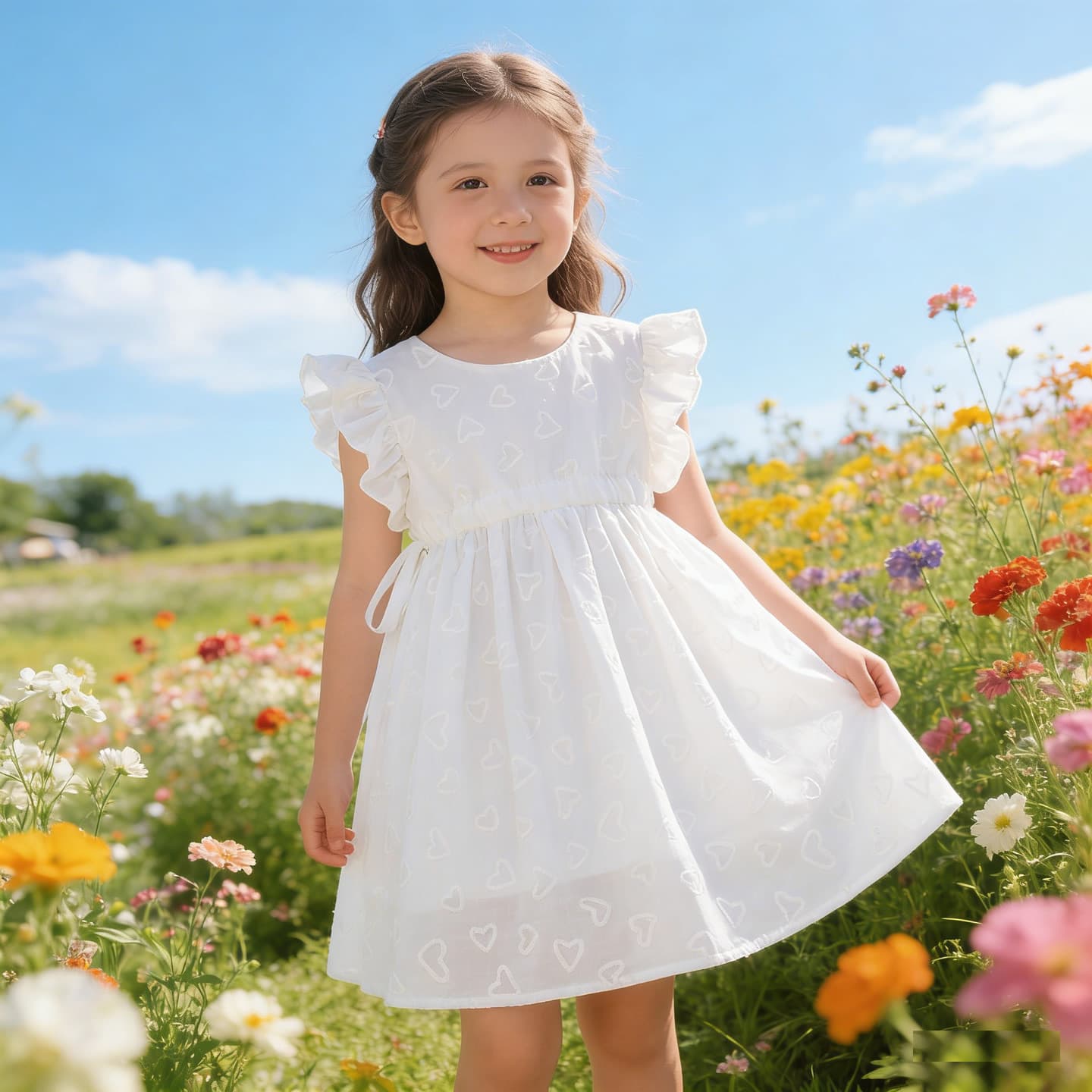 Girls Summer Dress New Fashion Sweet Children Lace Dress Waist-Tied Little Girl Princess Dress Wholesale