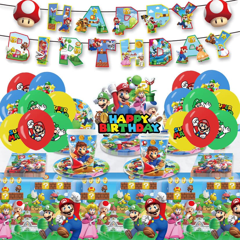 Cross-border spot Super Mario theme birthday party decoration cartoon pattern plate cake insert decoration set