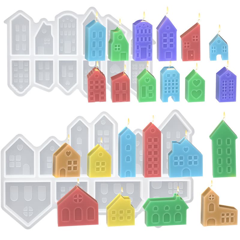 New mini house silicone mold diy glue resin 10 grids 12 grids European style room decoration candle mold