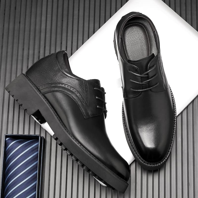 Top-layer cowhide business formal shoes with 10cm height increase, men's lightweight thick sole British genuine leather wedding casual shoes