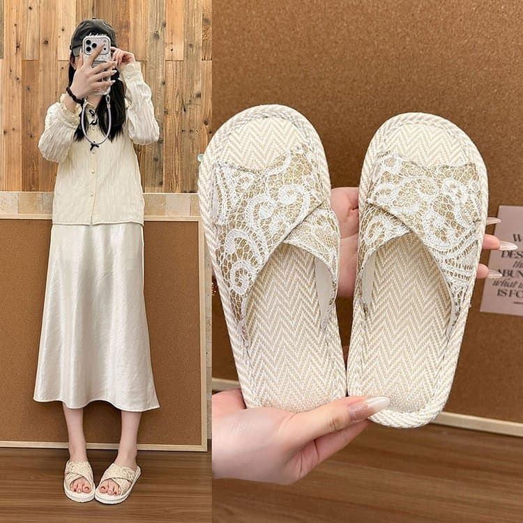 Linen Slippers for Women Summer Retro Ethnic Style Indoor Home Floor Thick Sole Cloth Linen Slippers for Men and Women All Seasons
