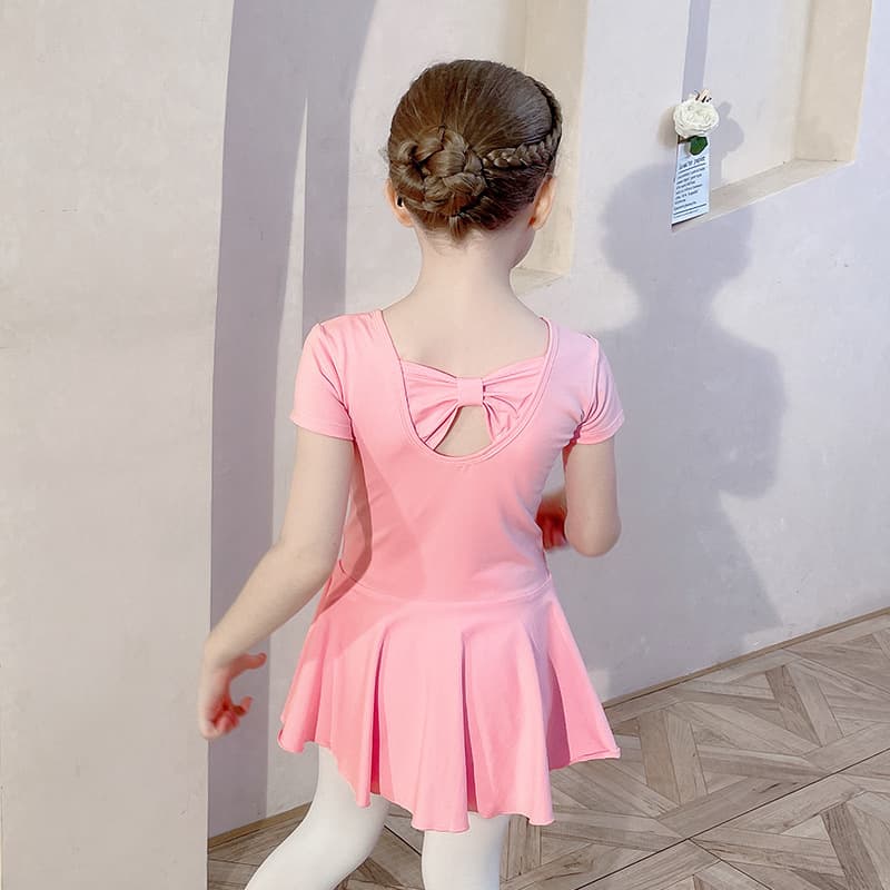 Kids Dancewear Summer Short Sleeve Pink Cotton Girls Practice Outfit Chinese Dance Leotard Girls Dance Dress