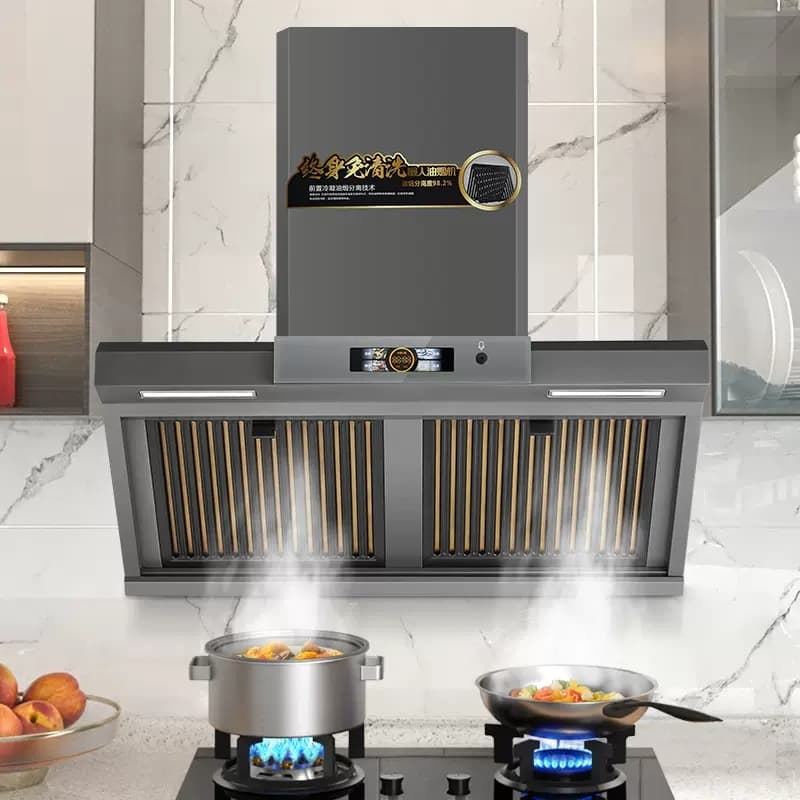 Factory direct supply of range hoods for home kitchens, high suction power, oil fume separation, side suction, and no cleaning required.